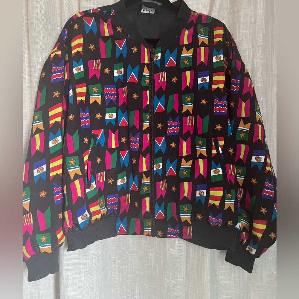 Colorful Geometric Patterned Bomber Jacket - image 2